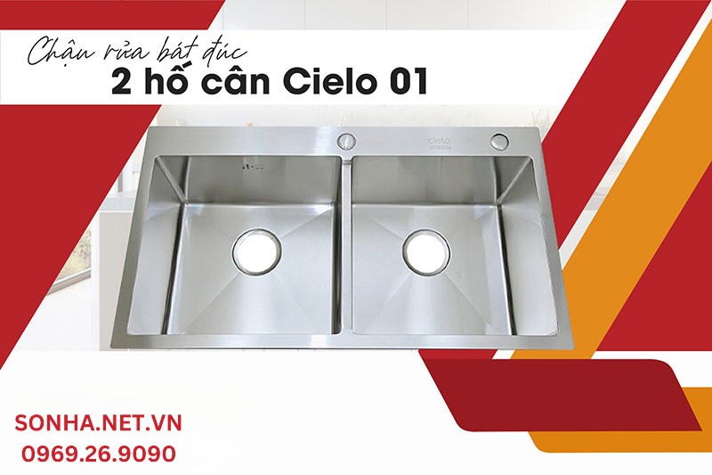 Chậu rửa bát đúc 2 hố cân Cielo 01 hiện đại phù hợp căn bếp Việt