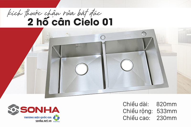 Kích thước bồn rửa bát đôi Cielo 01