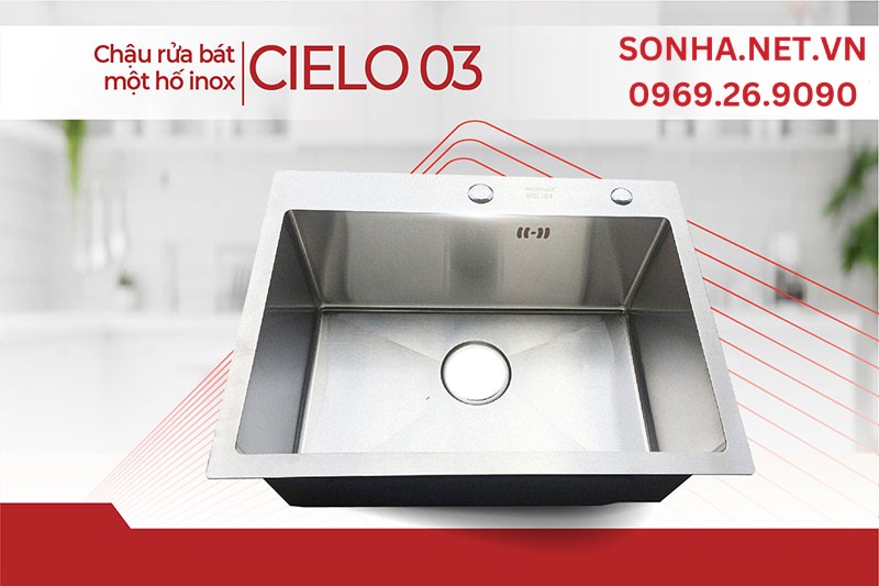 Chậu rửa bát 1 hố âm bàn Cielo 03 đơn giản, đẹp mắt, giá hợp lý