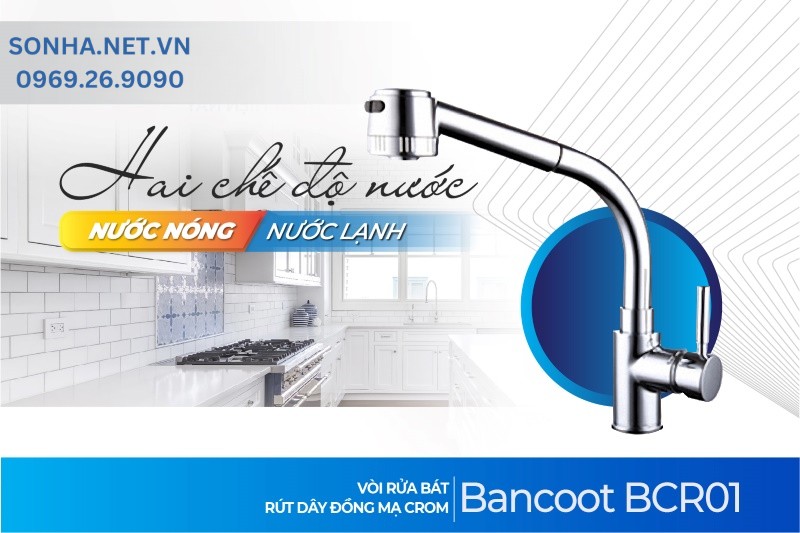 V&ograve;i rửa b&aacute;t Bancoot BCR01 sở hữu 2 ch&ecirc;́ đ&ocirc;̣ nước nóng và lạnh