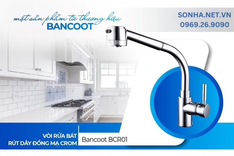 Vòi rửa bát rút d&acirc;y đ&ocirc;̀ng mạ crom Bancoot BCR01