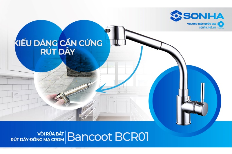 Vòi rửa BCR01 thiết kế cần cứng rút dây tiện lợi