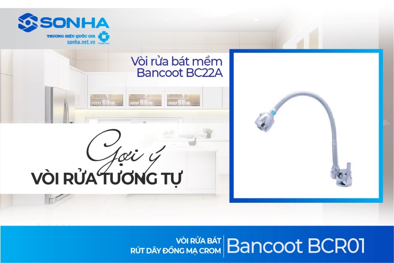 Vòi rửa bát lạnh Bancoot cần mềm đồng mạ crom BC22A