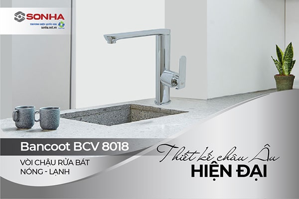 Vòi chậu rửa bát nóng lạnh Bancoot BCV 8018 thiết kế hiện đại