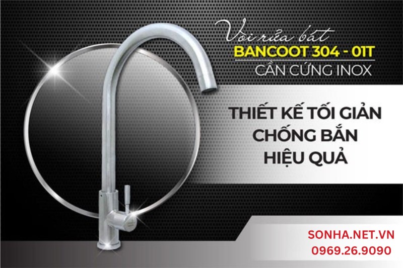 Vòi nước rửa chén Bancoot 304-01T thiết kế tối giản, chống bắn hiệu quả