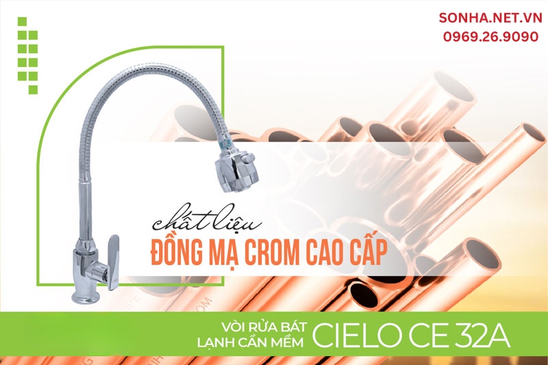 V&ograve;i rửa b&aacute;t lạnh Cielo CE 32A l&agrave;m bằng đồng mạ crom