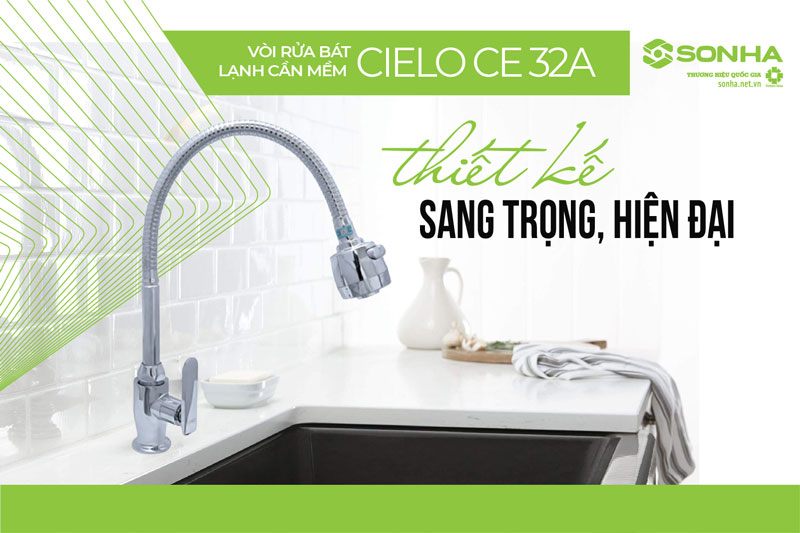 Vòi rửa bát cần mềm Cielo CE 32A thiết kế hiện đại