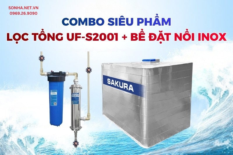 Sử dụng kết hợp bể đặt nổi inox Sakura v&agrave; m&aacute;y bơm nước để tăng hiệu quả sử dụng