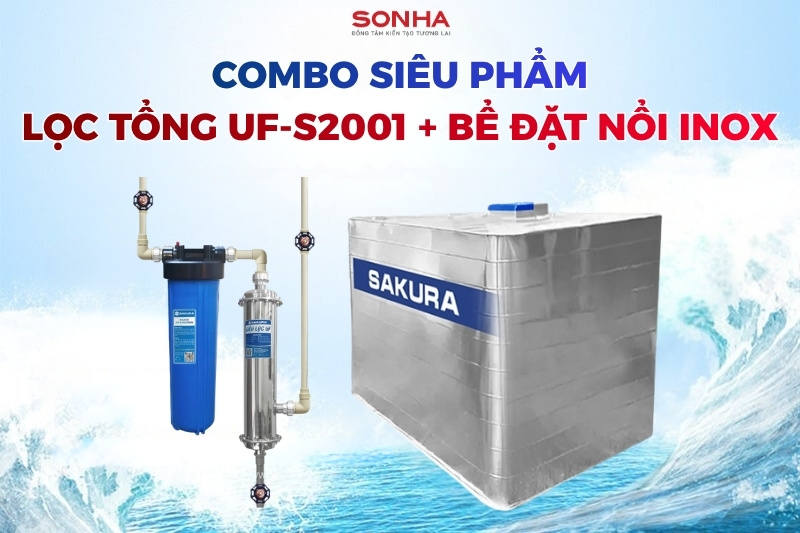 Sử dụng kết hợp bể đặt nổi inox Sakura v&agrave; m&aacute;y bơm nước để tăng hiệu quả sử dụng