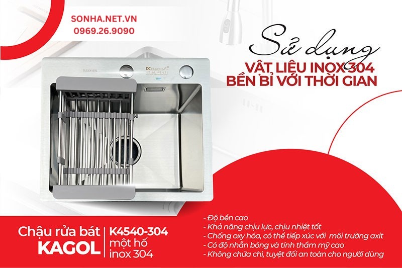 5 ưu điểm nổi bật chậu Kagol K4540-304 làm từ inox 304
