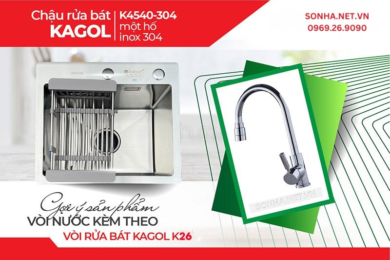 Bộ đôi tuyệt hảo biến hoá căn bếp chậu Kagol K4540-304 và vòi K26