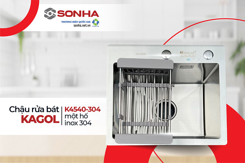 Chậu rửa bát 1 hố loại nhỏ Kagol K4540 - 304