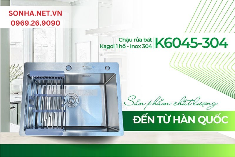 Chậu rửa b&aacute;t 1 hố Kagol K6045-304 đơn giản, tiện &iacute;ch