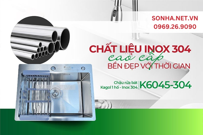 Chậu Kagol K6045-304 l&agrave;m từ inox 304 chống rỉ s&eacute;t, an to&agrave;n sử dụng