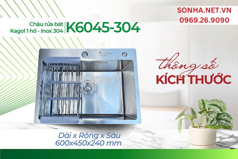 K&iacute;ch thước chậu Kagol K6045-304 ph&ugrave; hợp nhu cầu sử dụng &iacute;t
