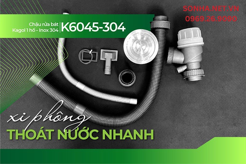 Xi ph&ocirc;ng chậu Kagol K6045-304 tho&aacute;t nước tốt, ngăn m&ugrave;i hiệu quả