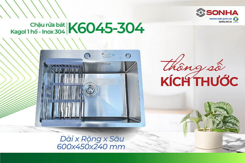 Kích thước chậu Kagol K6045-304 