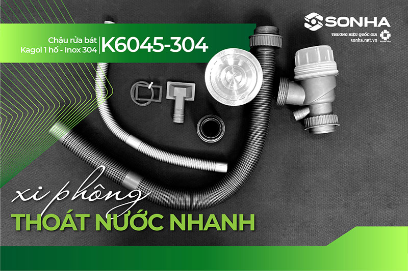 Xi phông chậu rửa bát Kagol K6045-304 