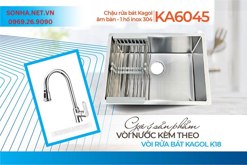 Bộ đôi chậu Kagol KA6045 và vòi K18 cho căn bếp hiện đại
