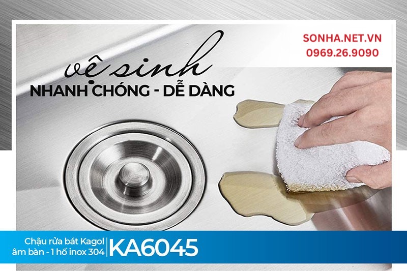 Chậu 1 hố Kagol KA6045 dễ dàng vệ sinh bằng giẻ