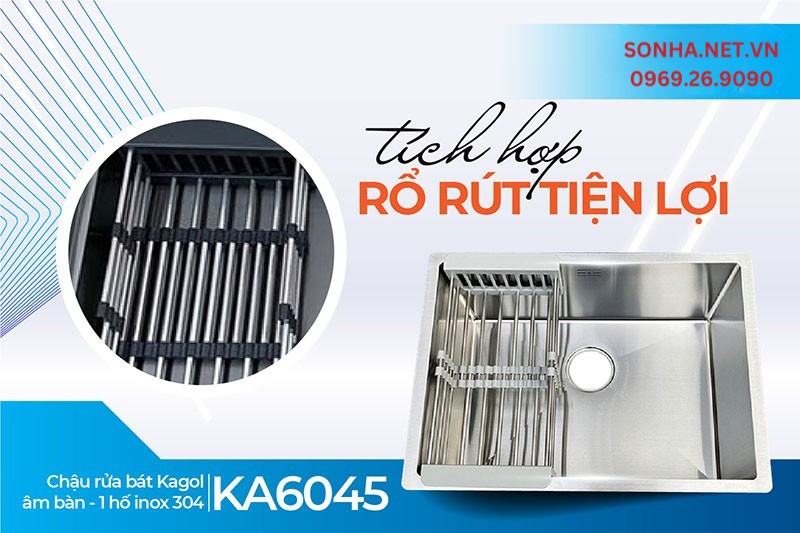 Mua chậu Kagol KA6045 tặng kèm rổ rút tiện lợi