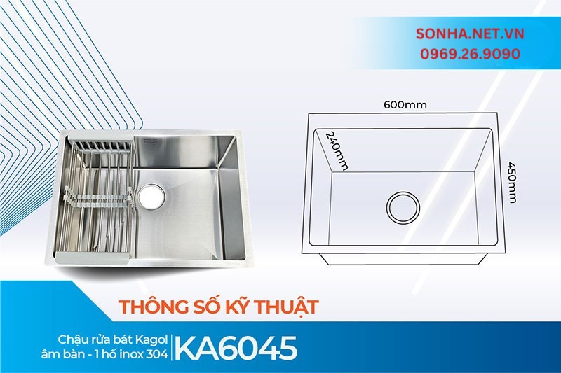 Kích thước chậu 1 hố KA6045 phù hợp với gia đình sử dụng ít
