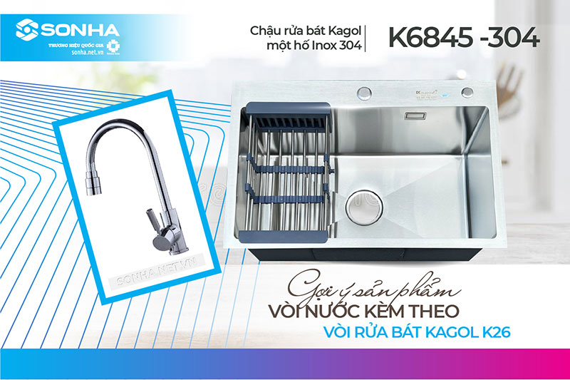 Chậu Kagol K6845-304 và vòi K26