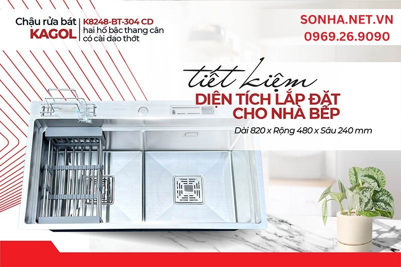 K8248-BT-304 CD c&oacute; l&ograve;ng s&acirc;u l&agrave; 240mm kh&ocirc;ng bị bắn nước l&ecirc;n b&agrave;n bếp