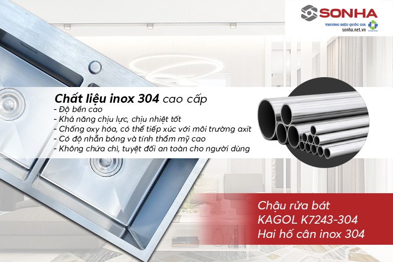 Chậu Kagol K7243-304 cân làm từ inox 304