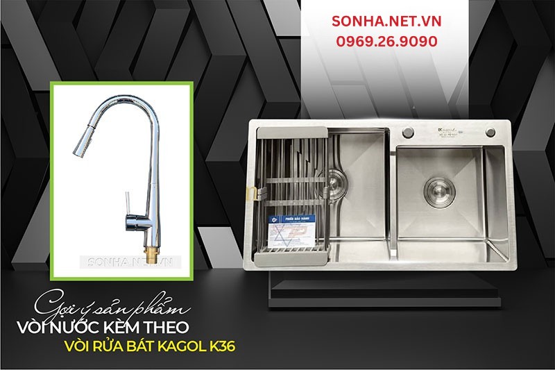 Chậu Kagol K7040-304 tiện ích sử dụng cùng vòi K36