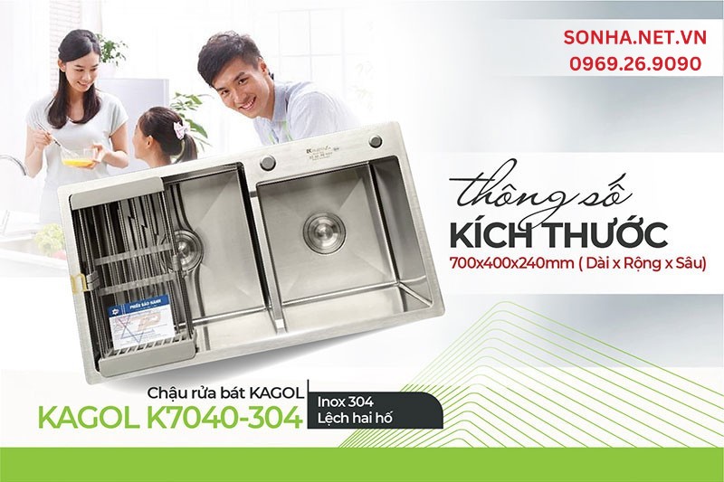 Kích thước Kagol K7040-304 phù hợp gia đình nhiều thành viên