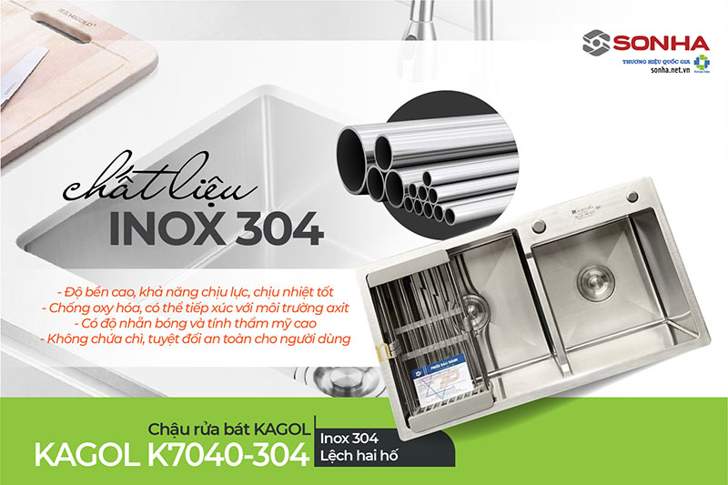 Chậu rửa Kagol K7040-304 làm từ inox 304