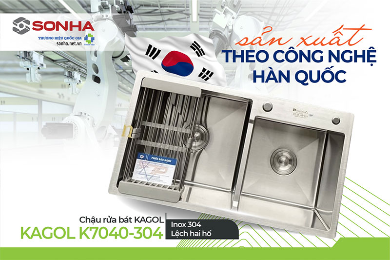 Công nghệ đúc nguyên khối chậu Kagol K7040-304