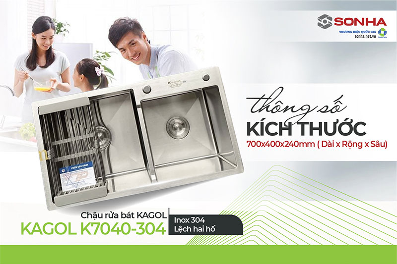 Kích thước chậu Kagol K7040-304