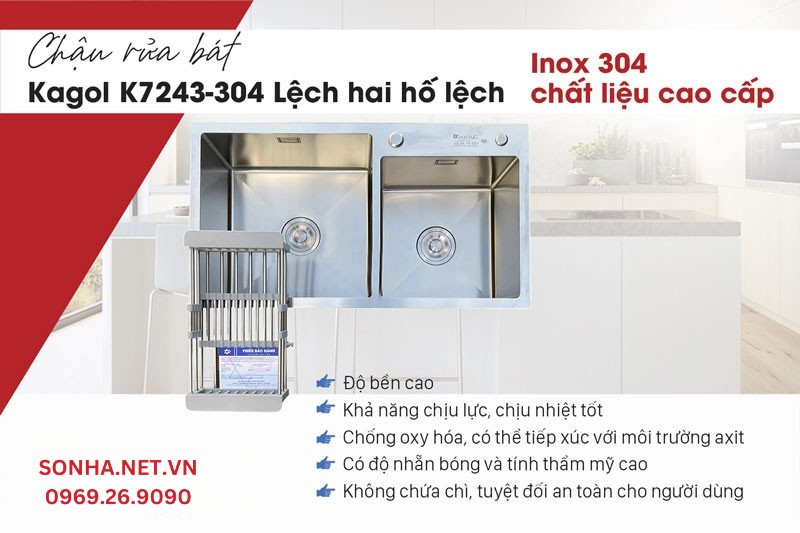 5 ưu điểm vượt trội chậu Kagol K7243-304 làm từ inox 304