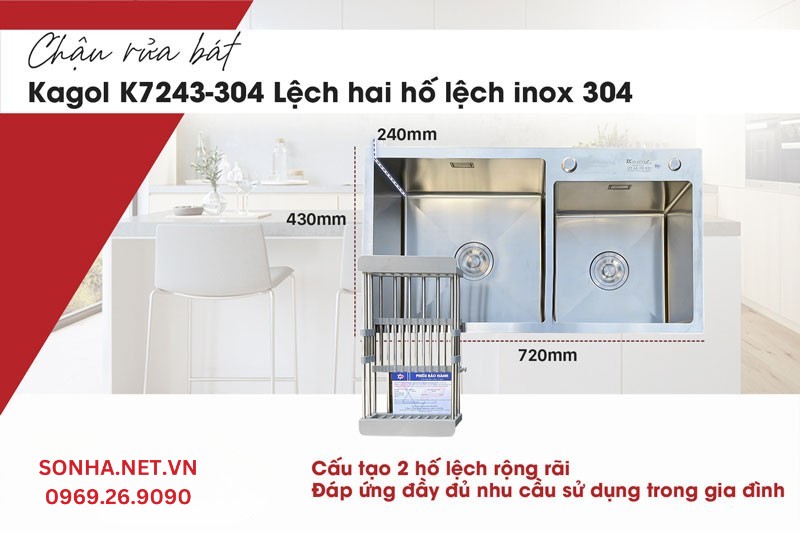 Kích thước 720 x 430 x 240 mm K7243-304 phù hợp gia đình đông người