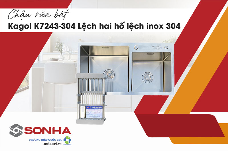 Bồn rửa chén inox 304 2 ngăn Kagol K7243-304