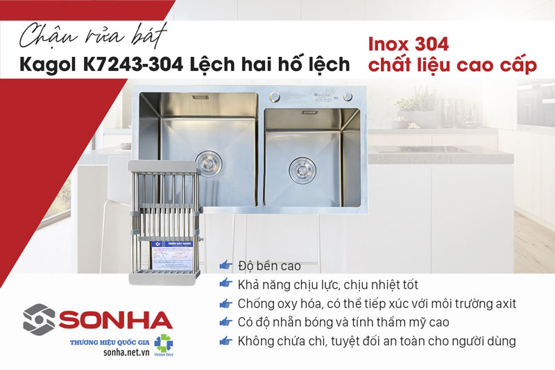 Ưu điểm chậu rửa bát 2 hố Kagol K7243-304