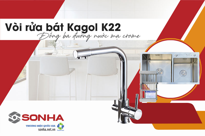 Chậu rửa bát 2 hố K7243-304 Lệch và vòi Kagol K22