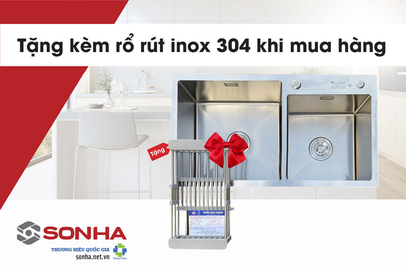 Mua bồn rửa bát đôi Kagol K7243-304 tặng kèm rổ rút