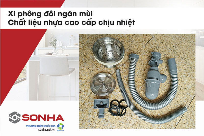 Xi phông bồn rửa chén inox 304 2 ngăn Kagol K7243-304