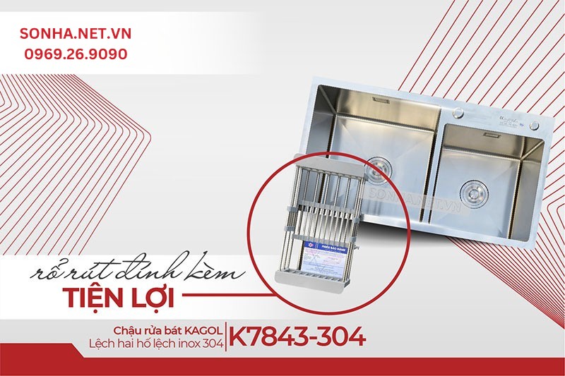 Mua chậu Kagol K7843-304 tặng rổ rút tiện lợi