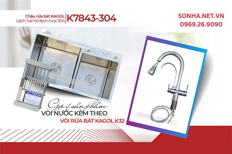 Chậu Kagol K7843 - 304 và vòi K32 tối ưu tiện ích trong căn bếp