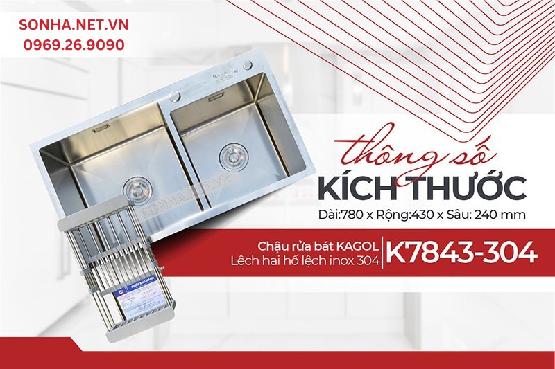Kích thước chậu Kagol K7843-304 phù hợp cho gia đình đông người