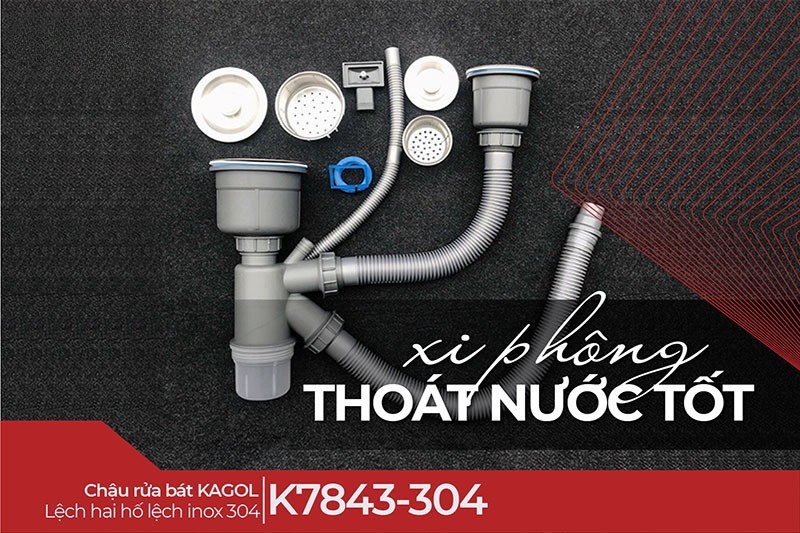 Xi phông chậu Kagol K7843-304 thoát nước, ngăn mùi hiệu quả