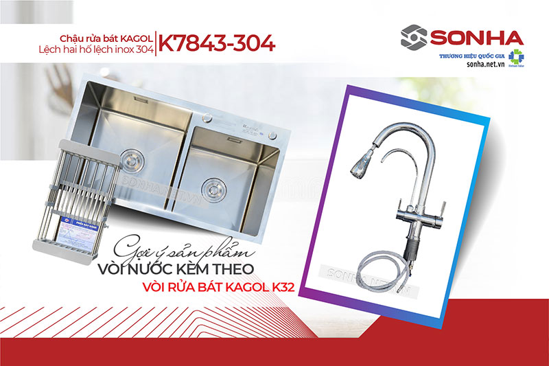 Chậu Kagol K7843-304 và vòi Kagol K32