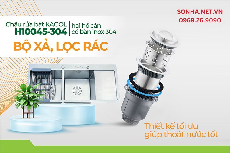 Bộ xả v&agrave; nắp lọc r&aacute;c Kagol H10045-304 thiết kế tối ưu sử dụng