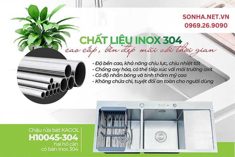 Chậu Kagol H10045-304 l&agrave;m từ inox 304 rất được ưa chuộng