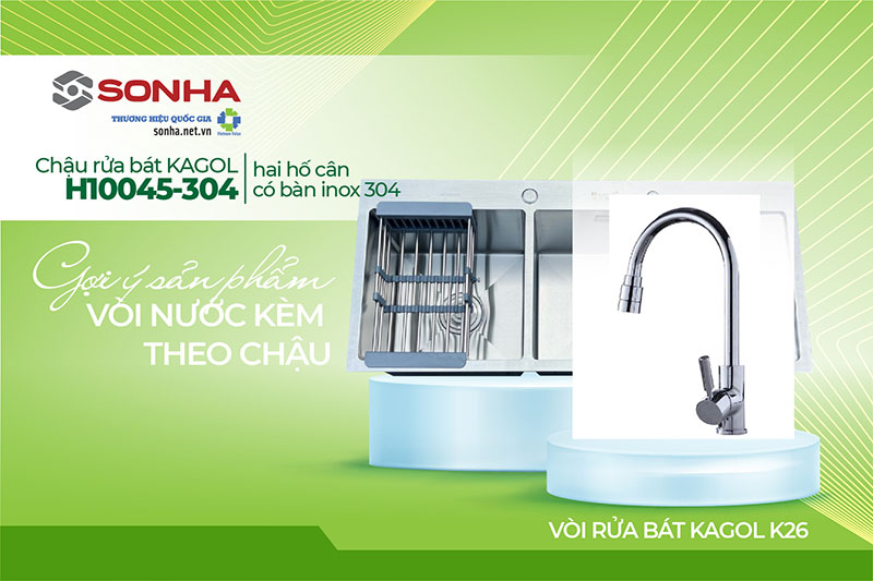 Chậu Kagol H10045 - 304 và vòi K26