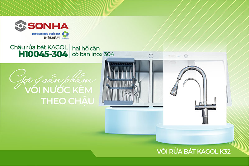 Chậu Kagol H10045 - 304 và vòi K32